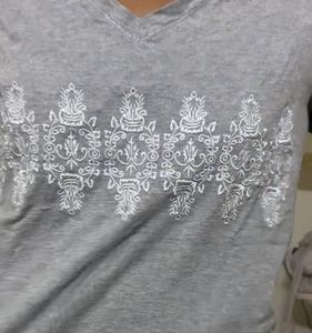 Embroidered Grey Top