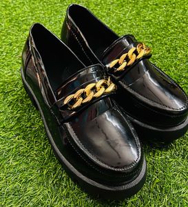 Chic Black Loafers with Gold Chain