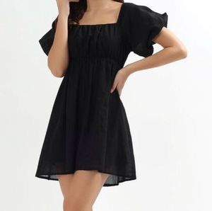 Black Square Neck Empire Dress