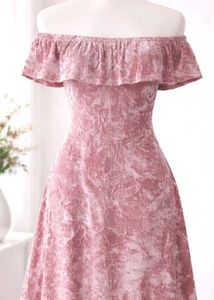 Pink Off-Shoulder Velvet Dress