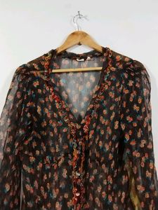 Coffee Brown Floral Printed Top (Women)