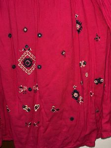 Pink Embroidered Off-Shoulder Top