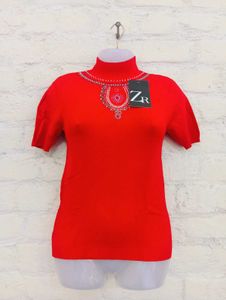 ZR Red Short Sleeve Turtleneck Top