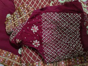 Elegant Maroon Embroidered Saree With Blouse