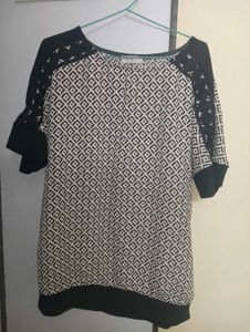 Patterned Black & White Top