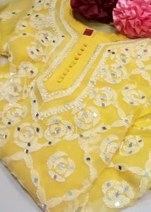 Yellow Embroidered Kurti