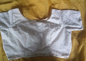 White Chikankari Blouse With Pearl Detailing