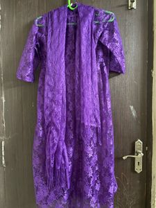 Purple Net Kurta With Camisole