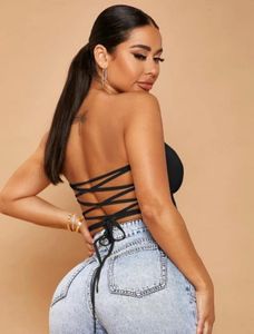 Black Tube Top with Lace-Up Detail