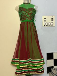 Green &amp; Maroon Anarkali Dress