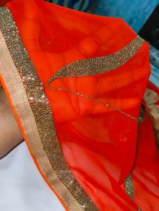 Orange &amp; Gold Sequin Embellished Saree