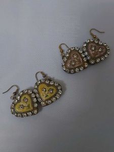 Heart Shaped🩷💛 Lakh Rhinestone Earrings