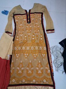 Yellow Kurti With Red Pant Dress