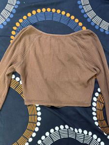 Brown Long Sleeve Crop Top