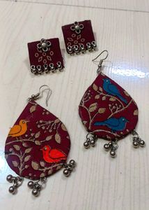 Bird Print Earrings & Studs Set