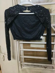 Sequin Long Sleeve Crop Top