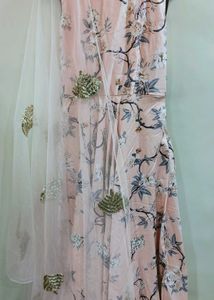 Peach Floral Party Wear Gown Set Women