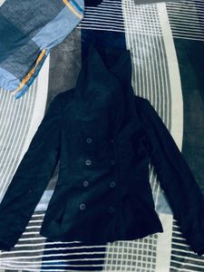 Girl black double-breasted winter coat