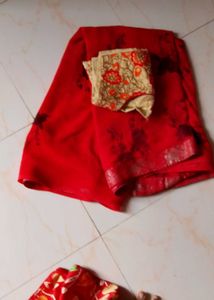 Red Embroidered Saree