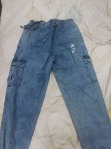 Vintage Wash Denim Cargo Pants