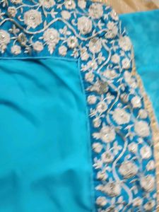 Blue N Golden Sari With Blouse