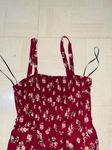 Elegant Burgundy Floral High-Low Party Dress