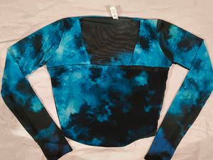 Blue Tie-Dye Mesh Crop Top