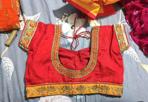 Designer Orange &amp; Red Saree With Blause❤️🧡