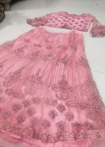 Vintage Pink Grand Elegant Princess Crop Top And Long Skirt