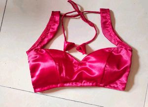 Broad Sweetheart Neck Strappy Padded Satin Blouse
