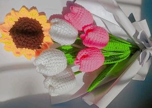 Crochet  Tulips🌷 &amp; Sunflower🌻 flowers bouquet💐