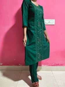 Green Embroidery Kurti Set