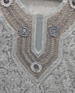 LUCKNOWI/CHIKANKARI GREY KURTA