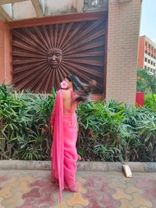 Pink Saree+Stiched Blouse 💃