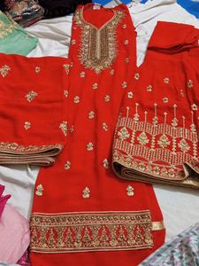 Red Embroidered Kurta Set