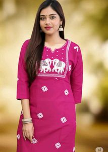 Pink Elephant Print Kurti Xxl Size