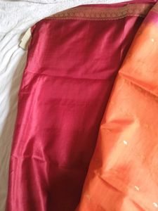 Orange &amp; Pink Silk Saree with Gold Accents