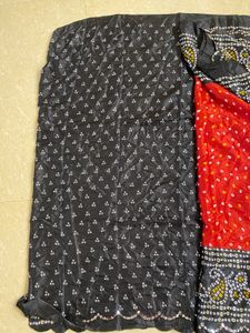 ❤️Red &amp; Black Bandhani Saree💥