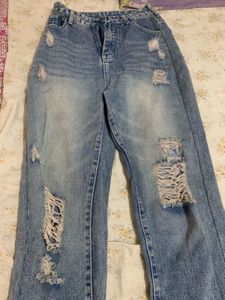 Distressed Light Wash Wide Leg Jeans