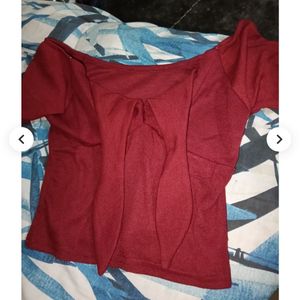 Burgundy Knot-Front Crop Top
