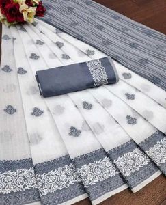 Elegant White & Grey Saree