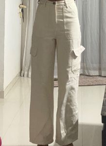 Beige Wide Leg Cargo Pants