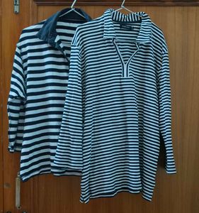 2 black n white striped oversized polo tshirt