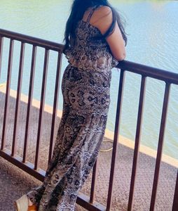 Snakeskin Print Crop Top &amp; Wide Leg Pants Set