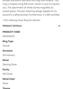 92.5 Pure Silver Ring