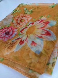 Floral Fantasy Mustard Yellow Chiffon Dupatta