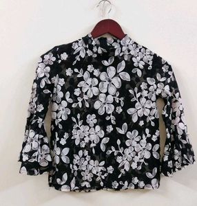 Floral black and white top