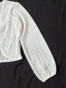 White Open Knit Cardigan