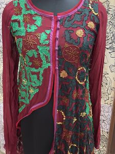 Embroidered Jacket High Low Pattern