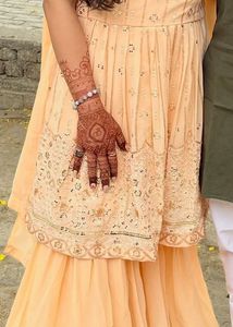 Elegant Peach Ethnic Kurta With Sharara Set
